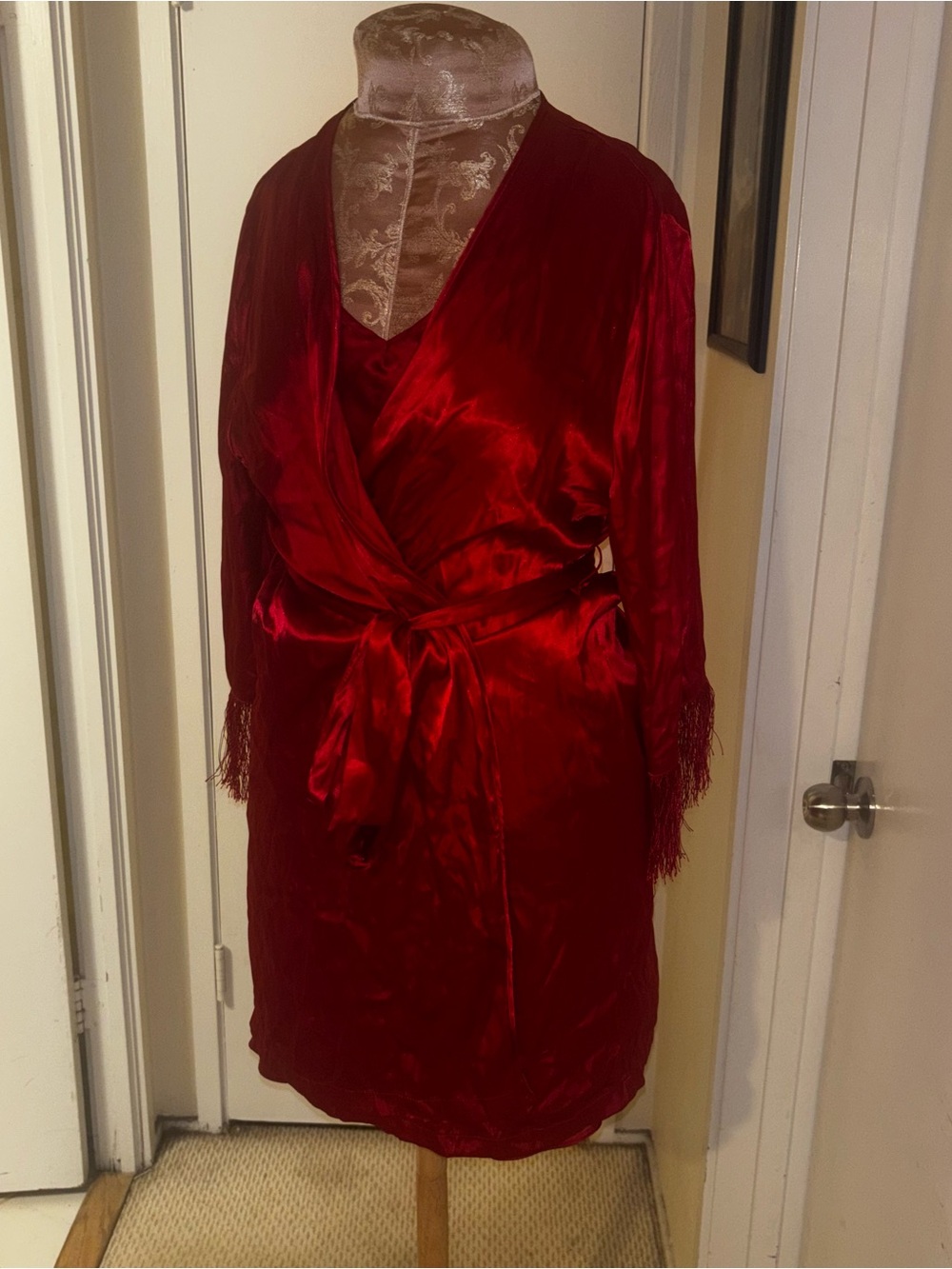 Linea Donatella Red Satin Chemise with Matching Robe - Picture 2 of 12